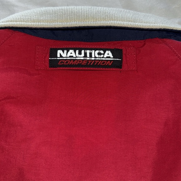Vintage NAUTICA Competition Spellout Windbreaker Jacket Red w/Navy Stripe Detail - Picture 13 of 16